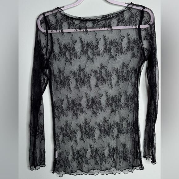 Lace Women’s Sheer Floral Lace Boat Neck Casual Elegant Black Top Size Large - Picture 6 of 6